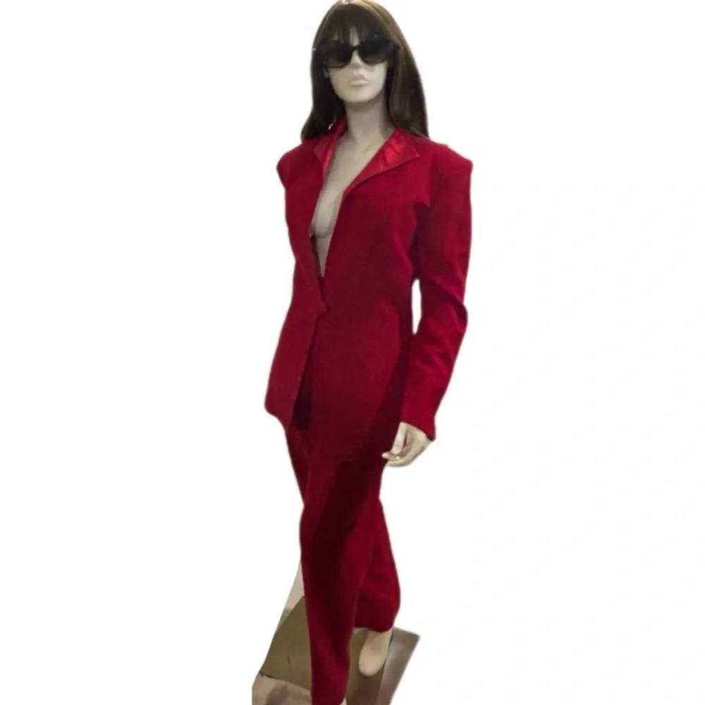 Christian Dior Red Wool Pants Suit - Picture 2 of 6